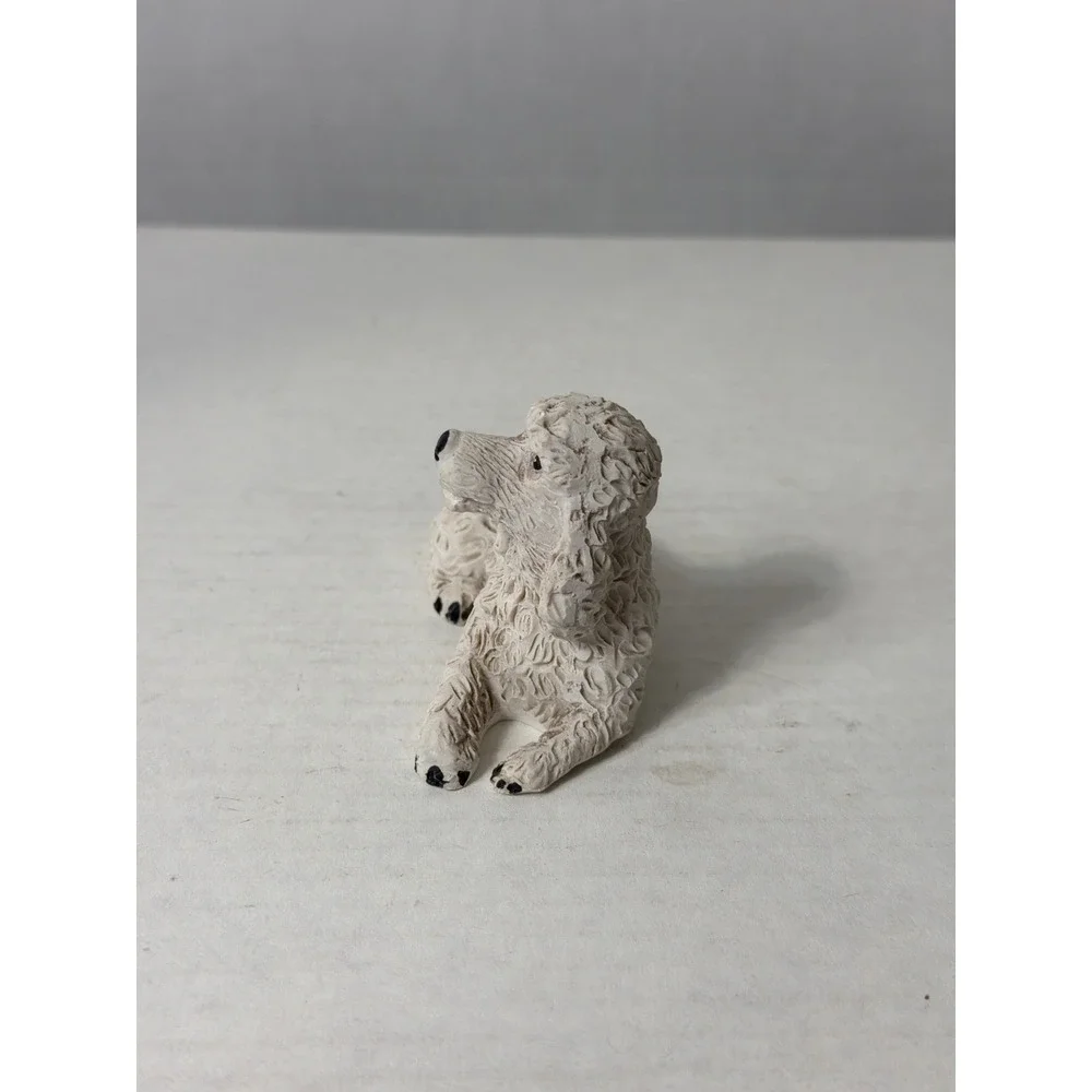 Vintage White Poodle Dog Figurine Textured Resin Lying Down Statue